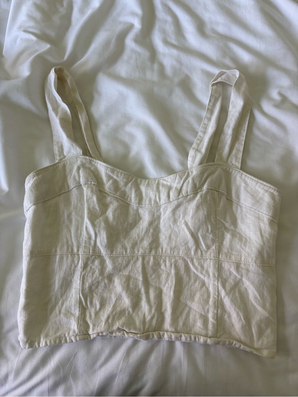 Abercrombie & Fitch Cream Cropped Linen-Blend Tank